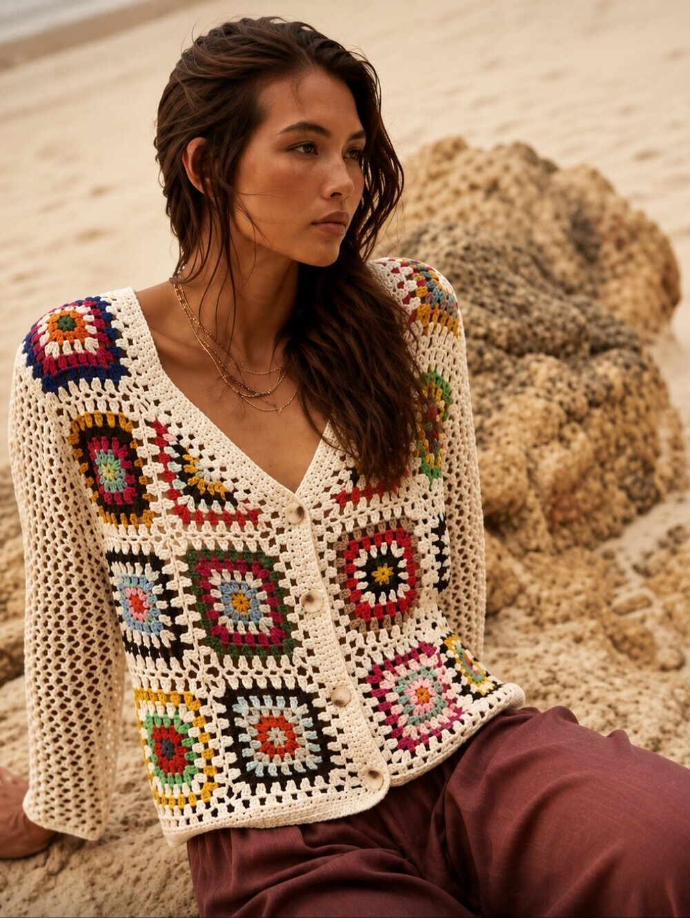 NWT! Dreamers by Debut | Granny Square Crochet Cardigan, Size S